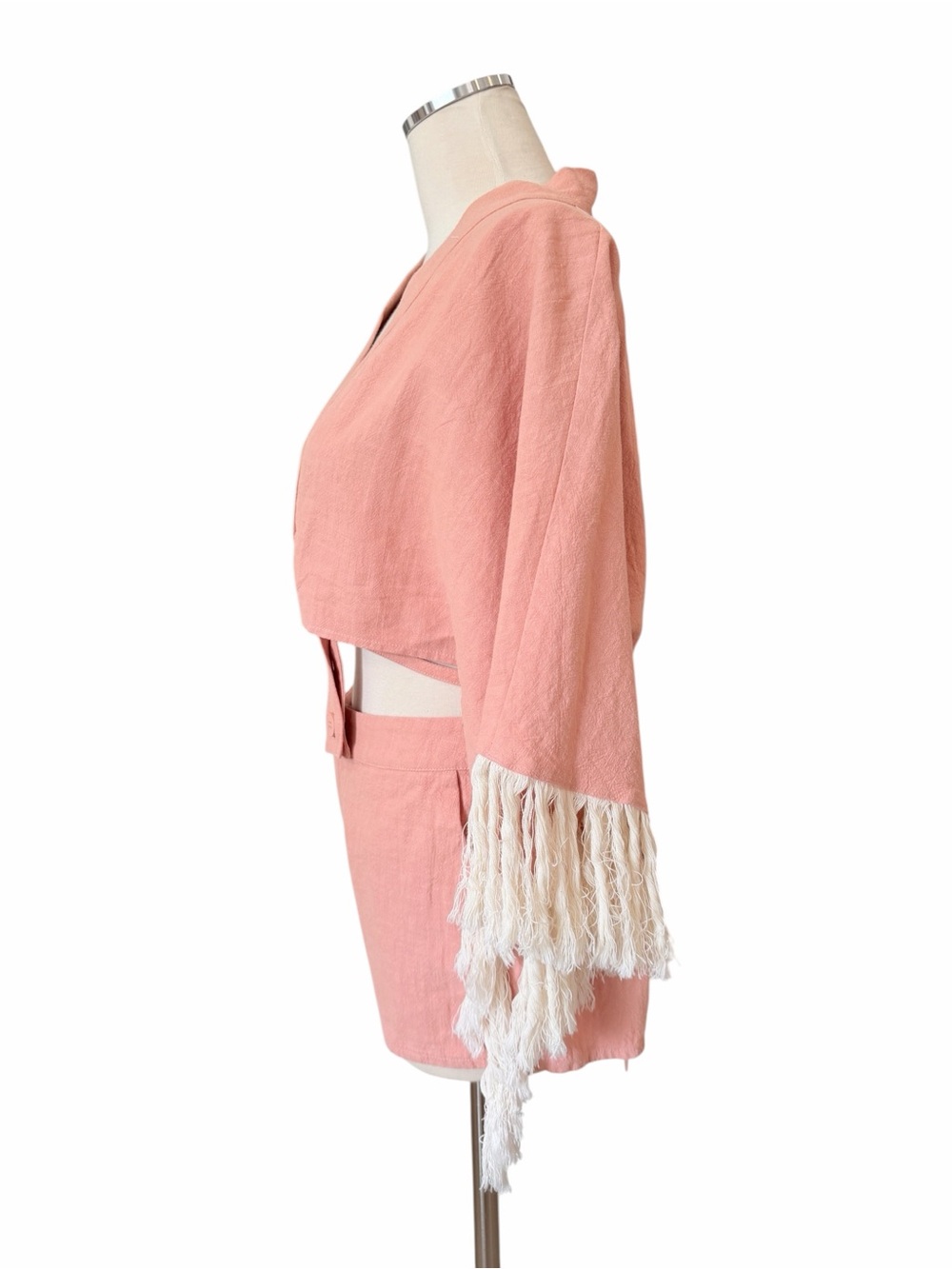 NWT 2PC Nichole Lynel Light Pink Boho Festival Vibes Fringe Jacket & Shorts Sz M - Picture 5 of 12